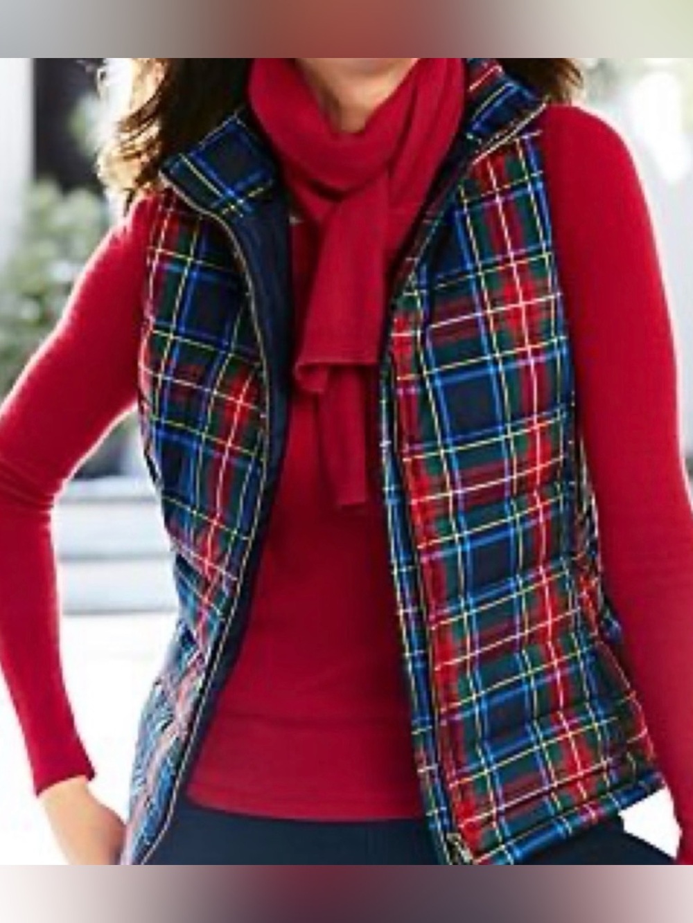 Talbots Tartan Plaid Vest women’s Sz XL Quilted Down - Picture 2 of 11